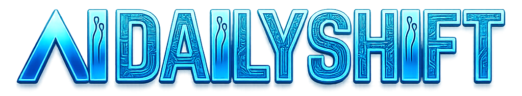 AI DAILY SHIFT logo in blue gradient text with a circuit-like pattern inside the letters.